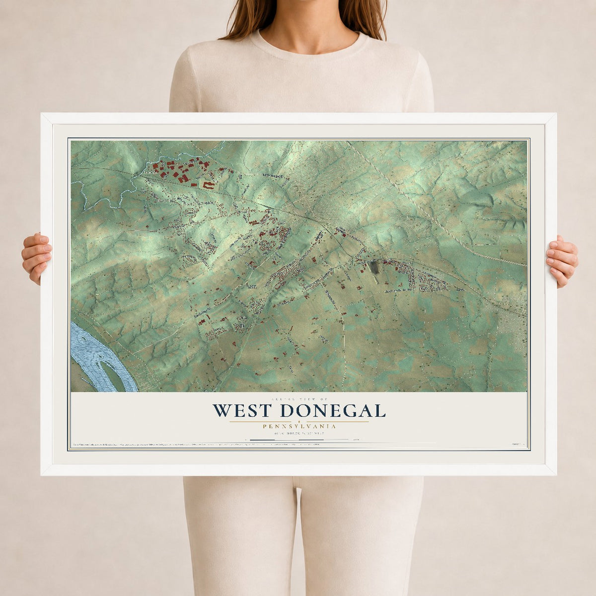 Map of West Donegal, Pennsylvania, 24 x 36 inch print in a white wood frame
