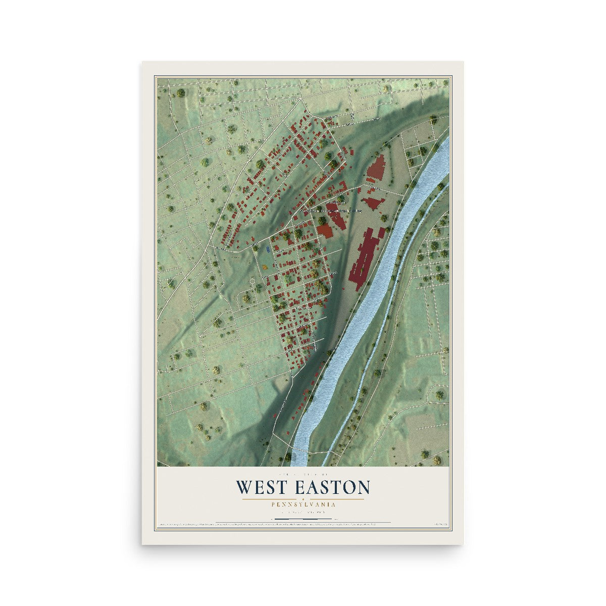 Map of West Easton, Pennsylvania, 12 x 18 inch unframed archival matte print