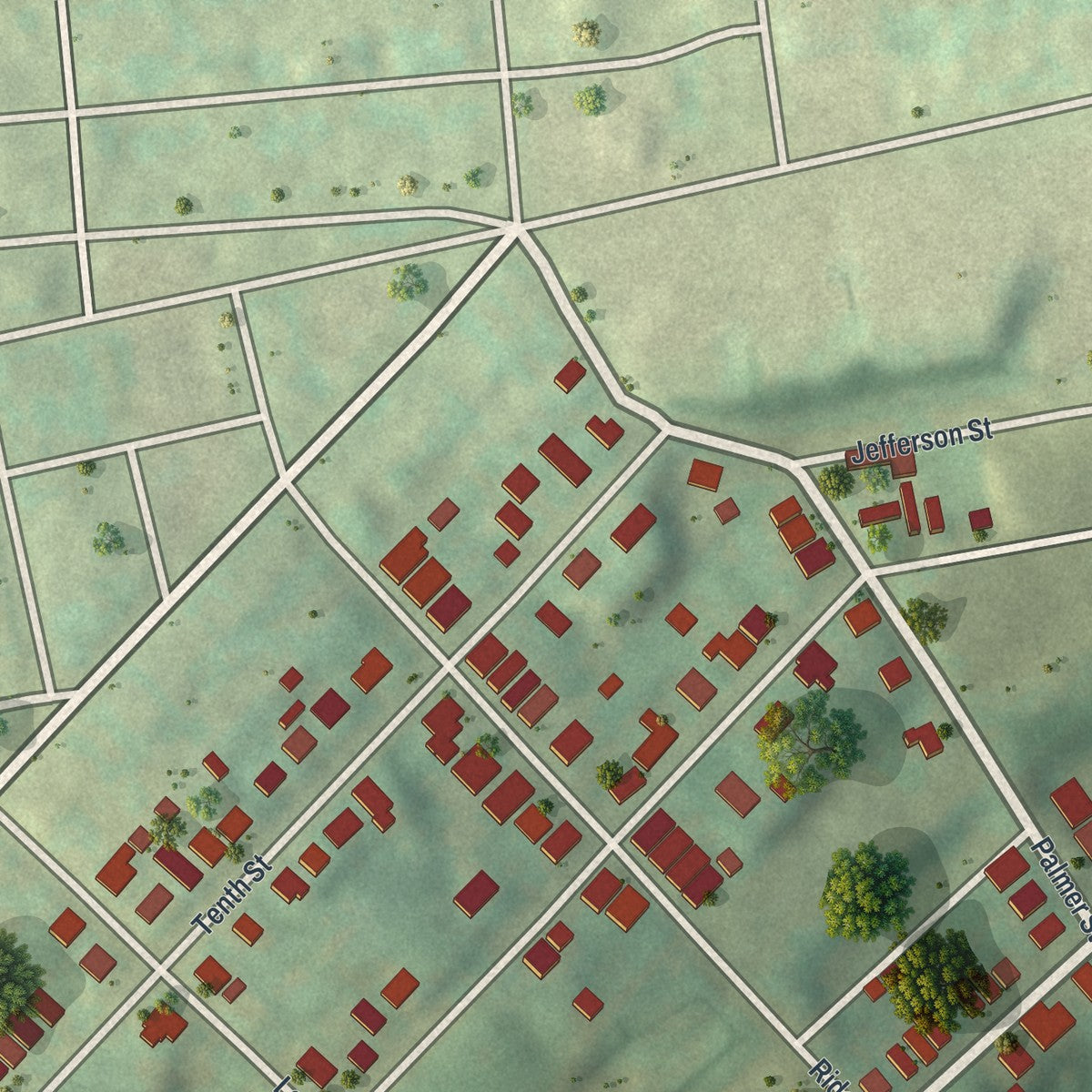 Close-up of the map of West Easton, Pennsylvania print showing street and building detail
