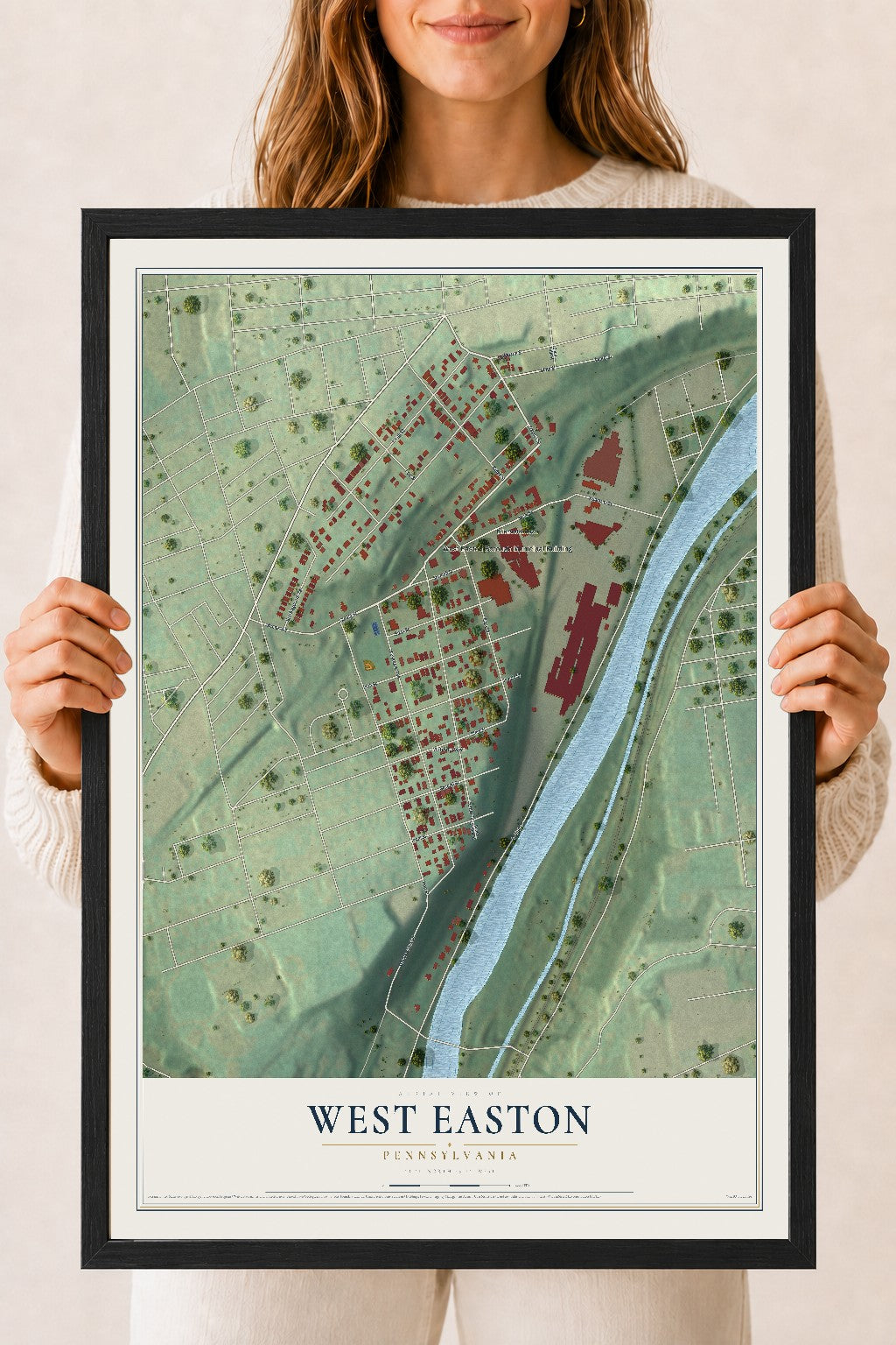 Map of West Easton, Pennsylvania, 18 x 24 inch print in a black wood frame