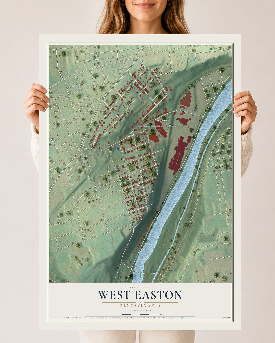 Map of West Easton, Pennsylvania, 24 x 36 inch unframed archival matte print