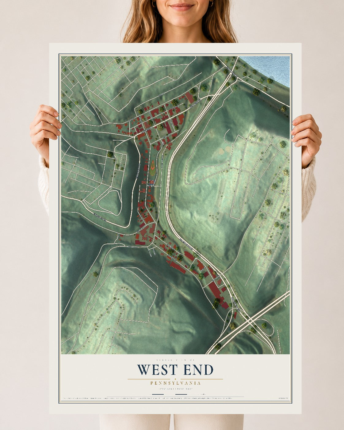 Map of West End, Pennsylvania, 24 x 36 inch unframed archival matte print