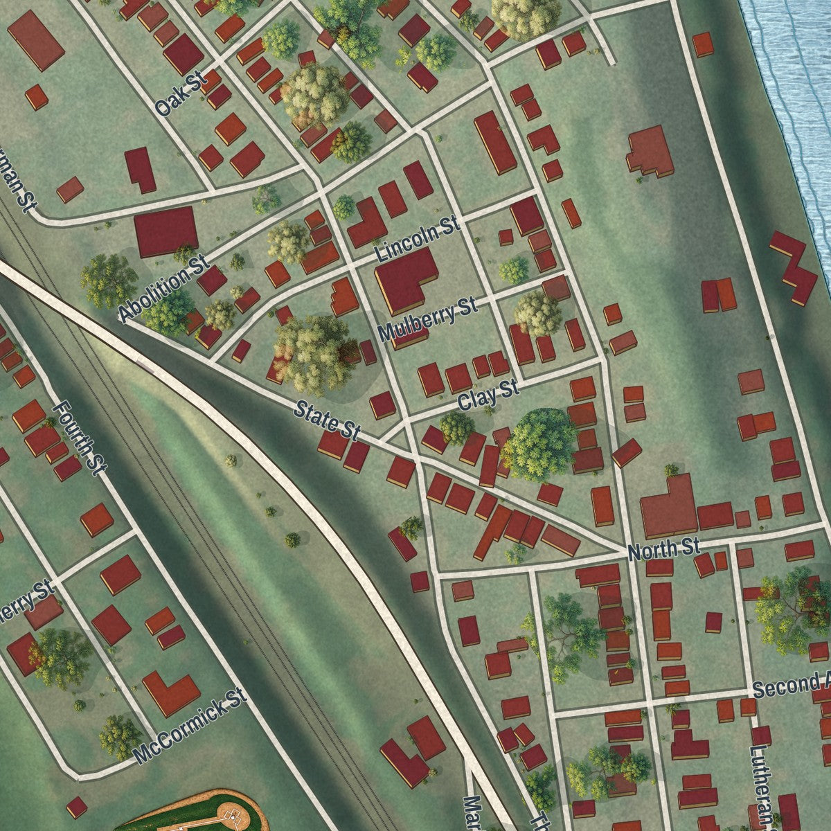 Close-up of the map of West Fairview, Pennsylvania print showing street and building detail