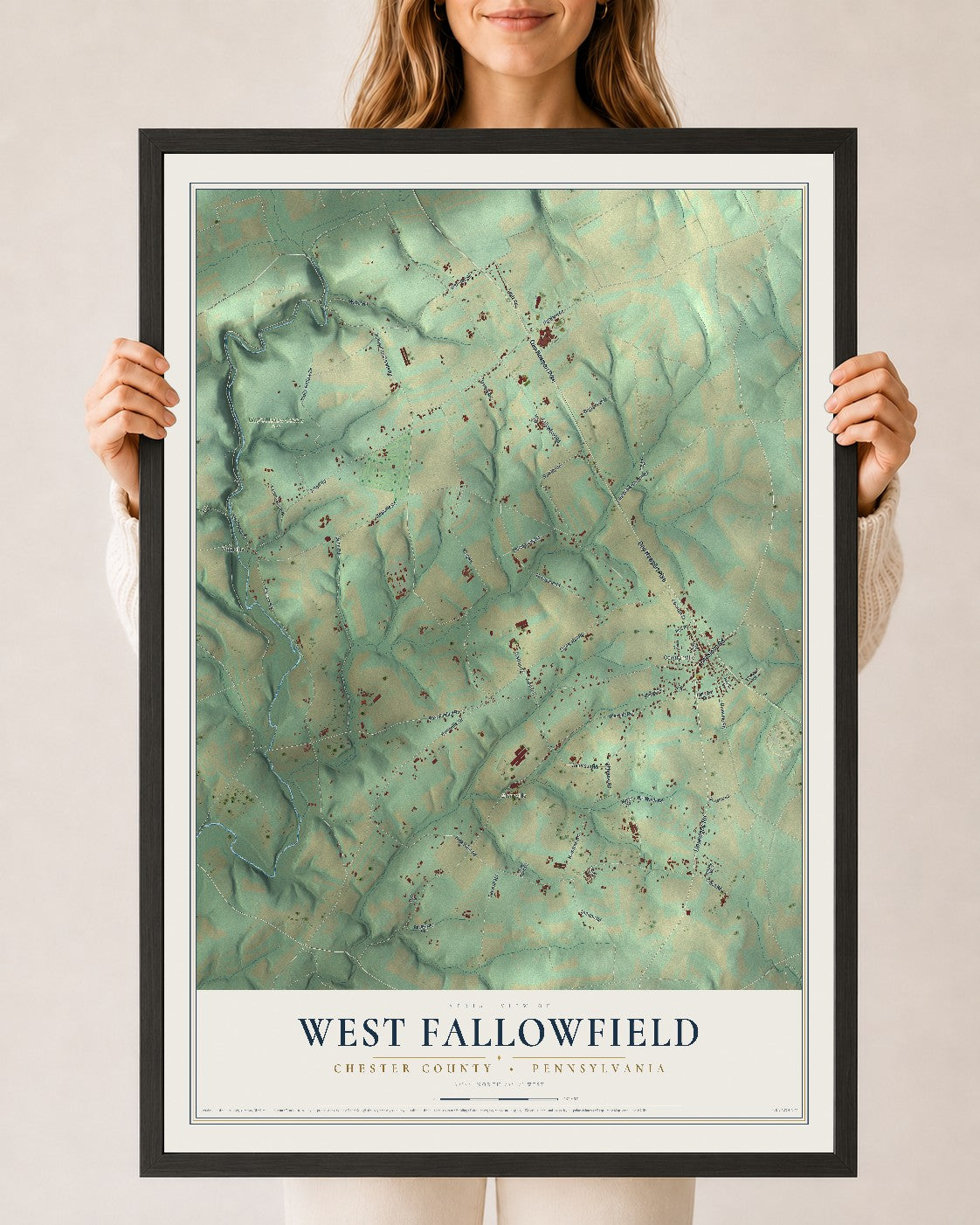 Map of West Fallowfield, Chester County, Pennsylvania, 24 x 36 inch print in a black wood frame