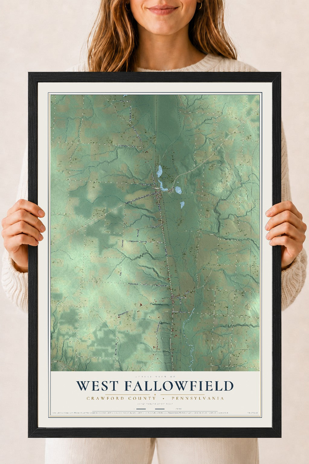 Map of West Fallowfield, Crawford County, Pennsylvania, 18 x 24 inch print in a black wood frame