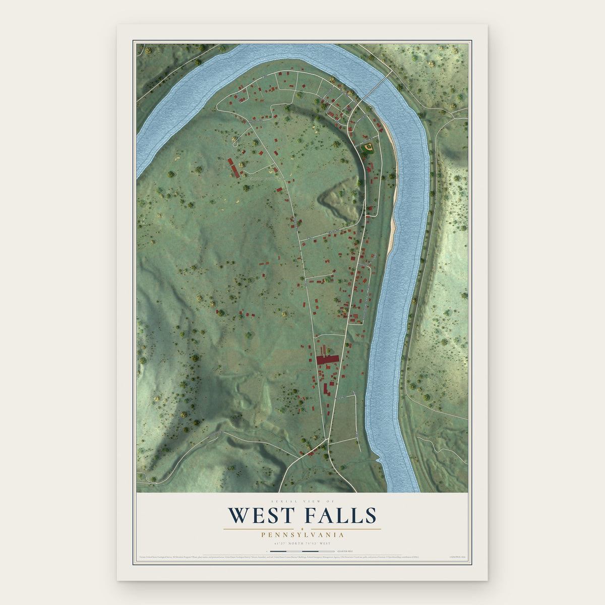 West Falls, Pennsylvania map print, the full design