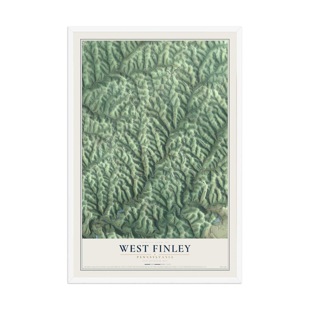 Map of West Finley, Pennsylvania, 12 x 18 inch print in a white wood frame