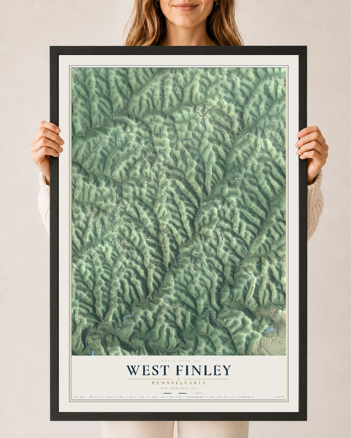Map of West Finley, Pennsylvania, 24 x 36 inch print in a black wood frame