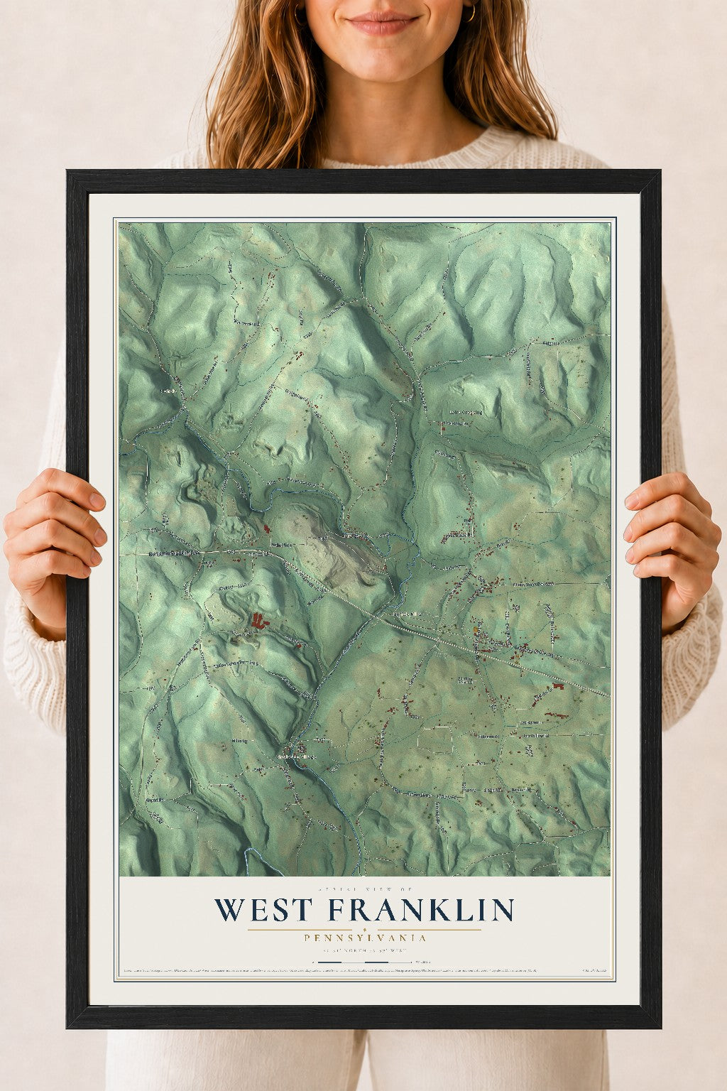 Map of West Franklin, Pennsylvania, 18 x 24 inch print in a black wood frame
