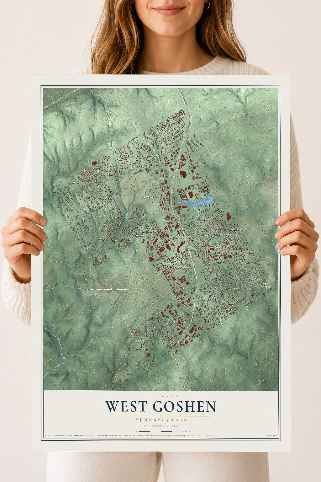Map of West Goshen, Pennsylvania, 18 x 24 inch unframed archival matte print