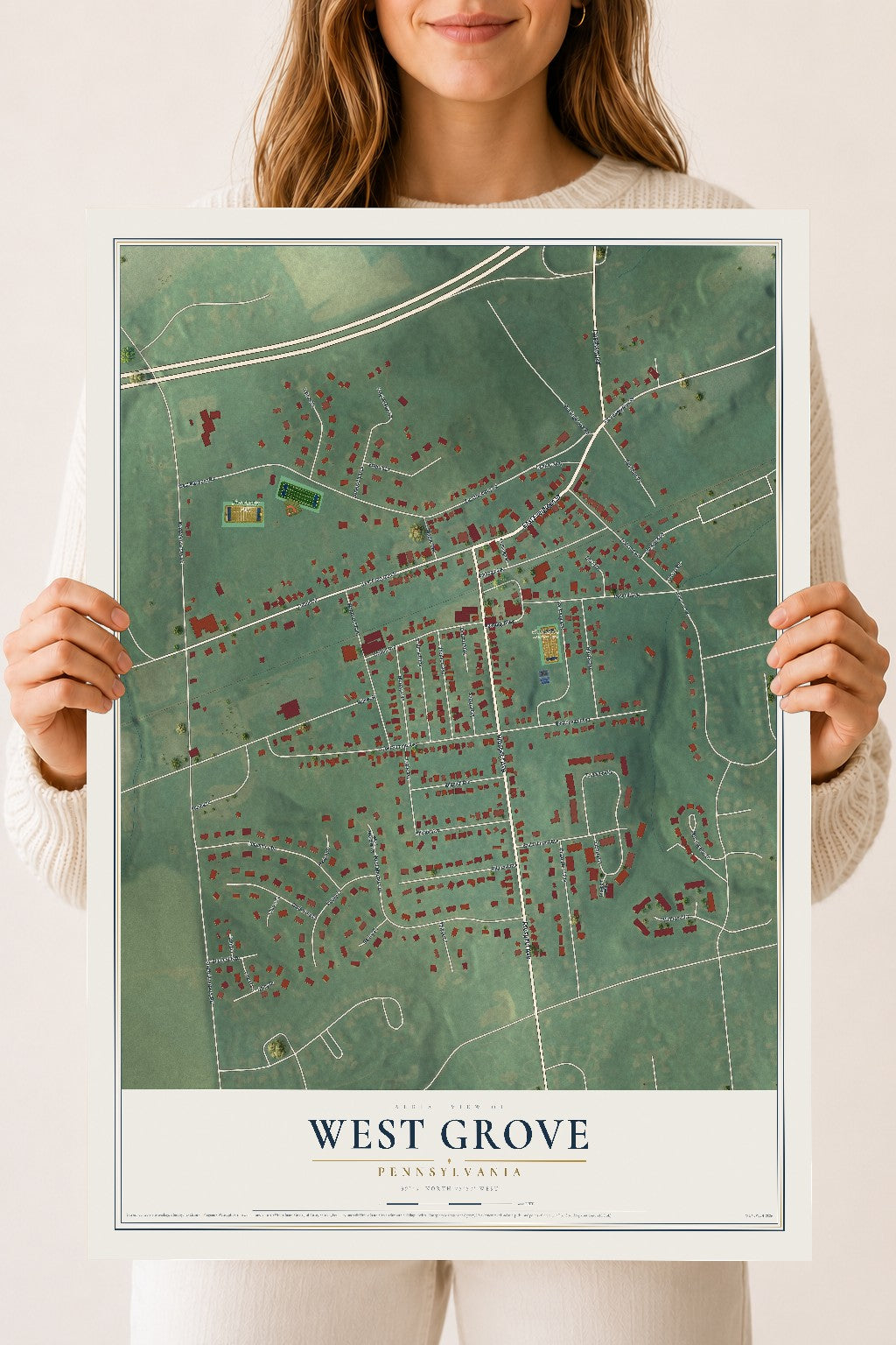 Map of West Grove, Pennsylvania, 18 x 24 inch unframed archival matte print