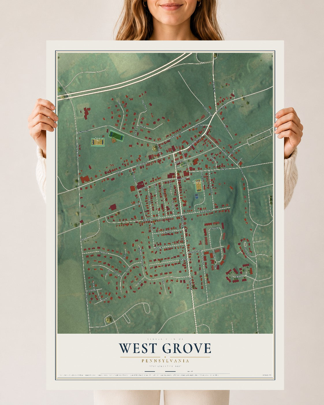 Map of West Grove, Pennsylvania, 24 x 36 inch unframed archival matte print