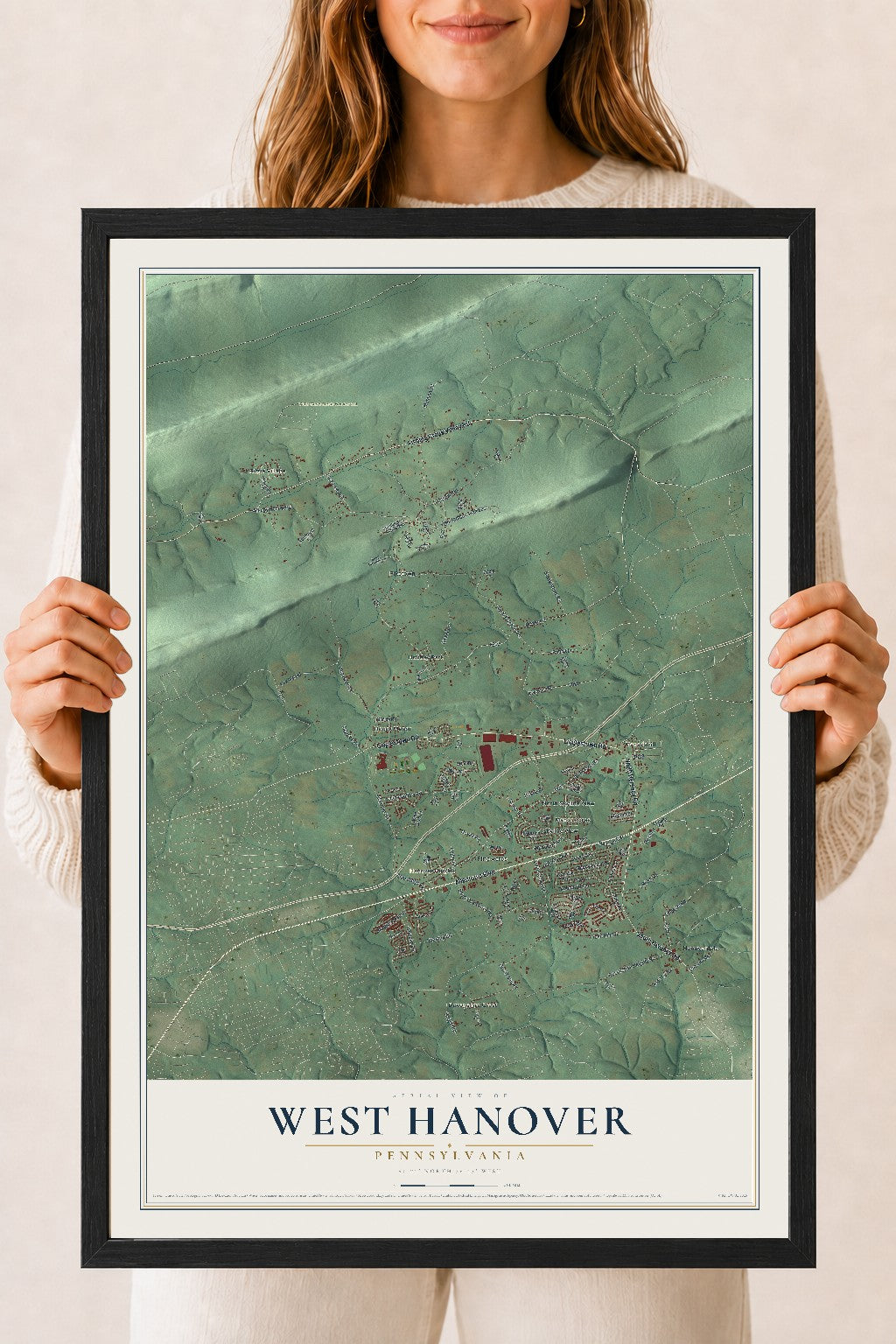Map of West Hanover, Pennsylvania, 18 x 24 inch print in a black wood frame