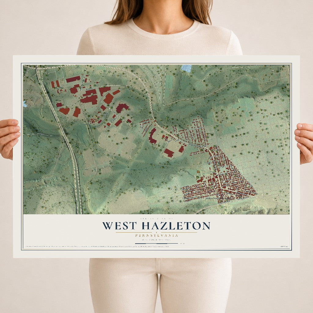 Map of West Hazleton, Pennsylvania, 18 x 24 inch unframed archival matte print