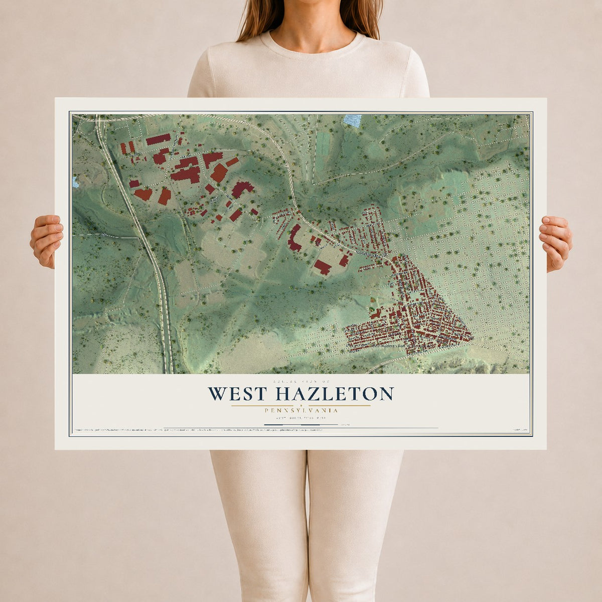 Map of West Hazleton, Pennsylvania, 24 x 36 inch unframed archival matte print