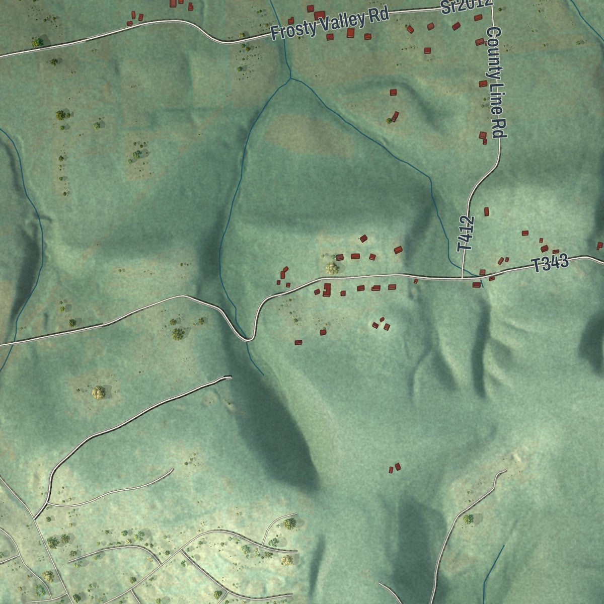 Second close-up of the map of West Hemlock, Pennsylvania print showing more streets and buildings
