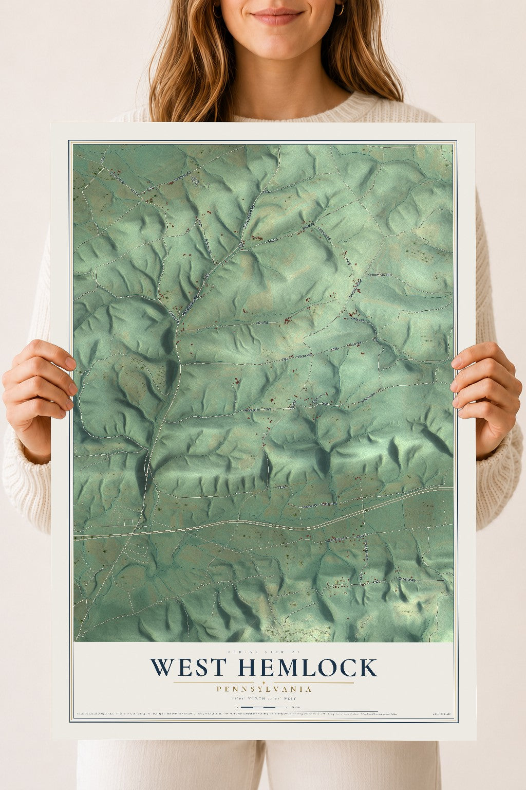 Map of West Hemlock, Pennsylvania, 18 x 24 inch unframed archival matte print