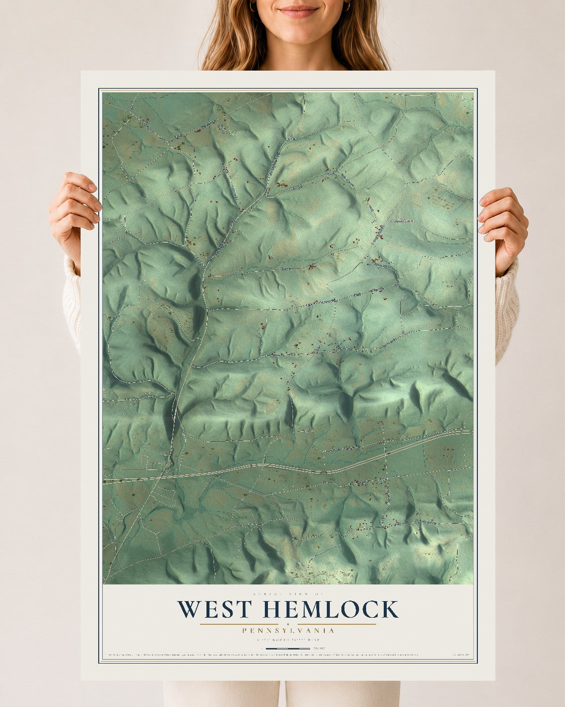 Map of West Hemlock, Pennsylvania, 24 x 36 inch unframed archival matte print