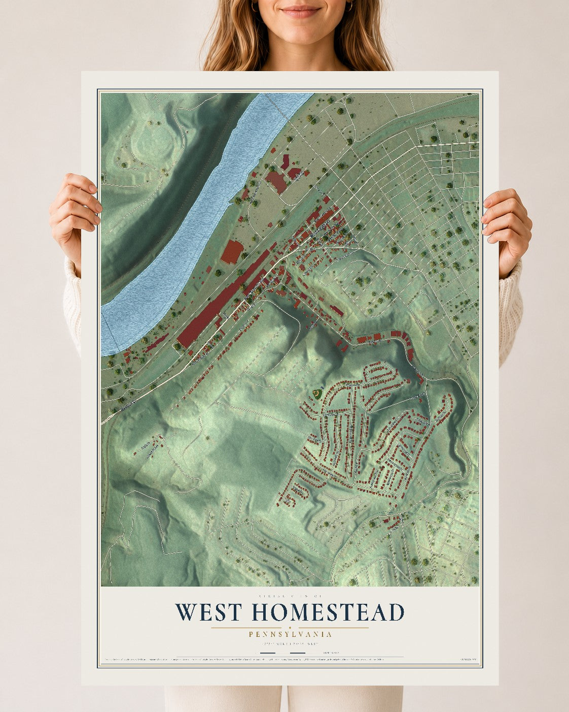 Map of West Homestead, Pennsylvania, 24 x 36 inch unframed archival matte print