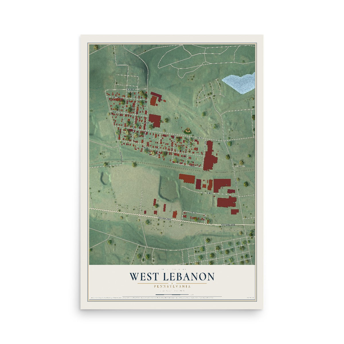 Map of West Lebanon, Pennsylvania, 12 x 18 inch unframed archival matte print