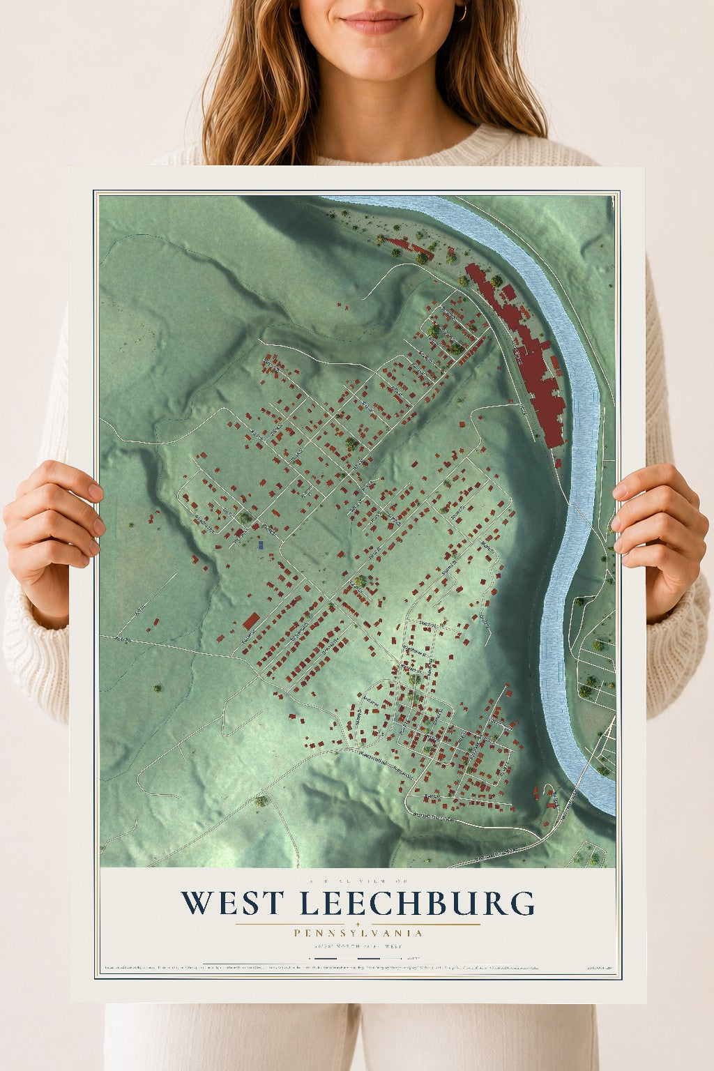 Map of West Leechburg, Pennsylvania, 18 x 24 inch unframed archival matte print