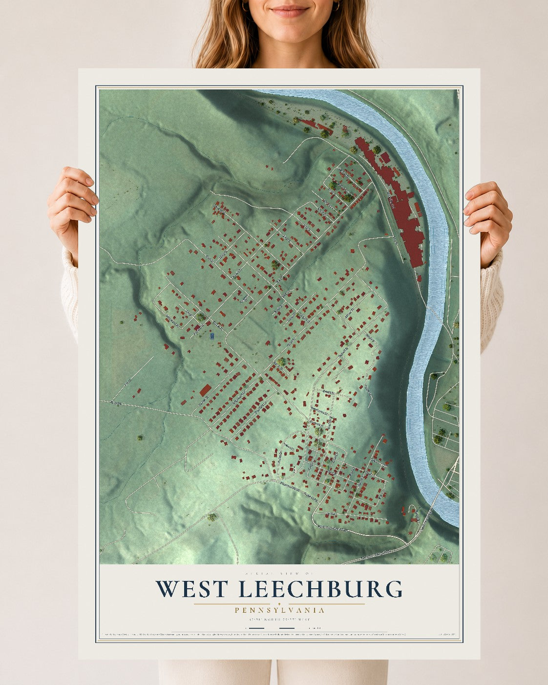 Map of West Leechburg, Pennsylvania, 24 x 36 inch unframed archival matte print