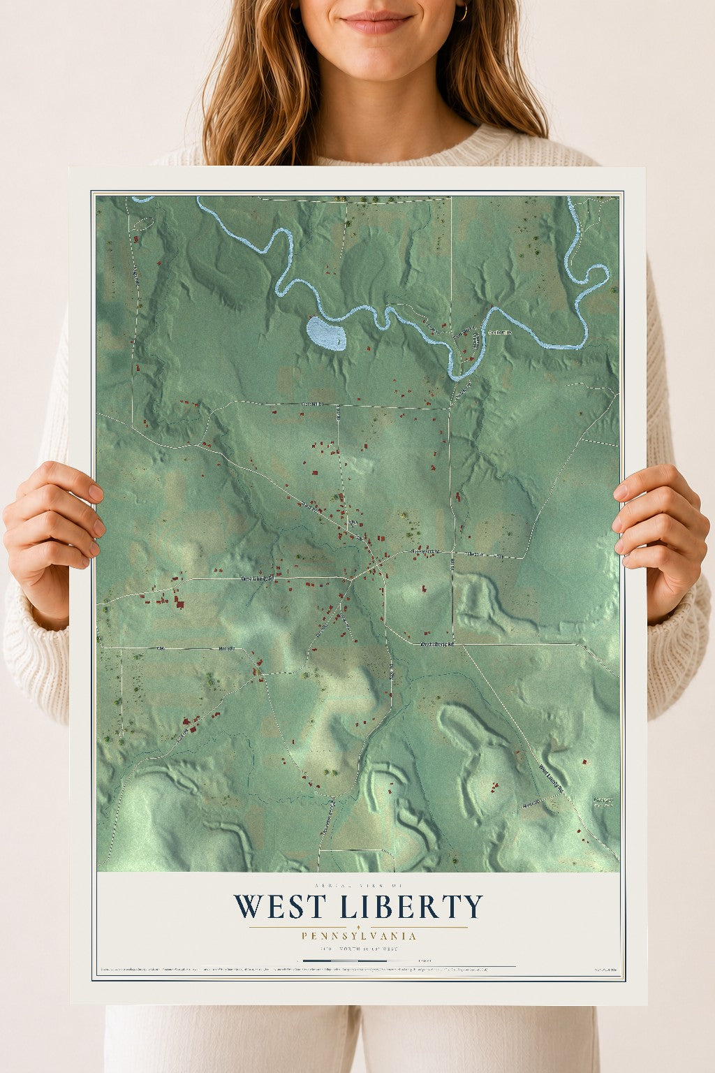 Map of West Liberty, Pennsylvania, 18 x 24 inch unframed archival matte print