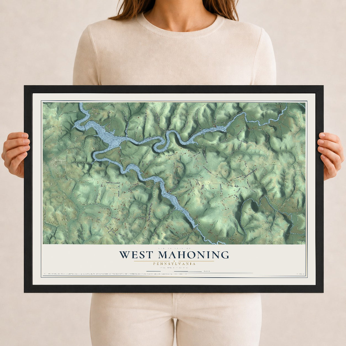 Map of West Mahoning, Pennsylvania, 12 x 18 inch print in a black wood frame