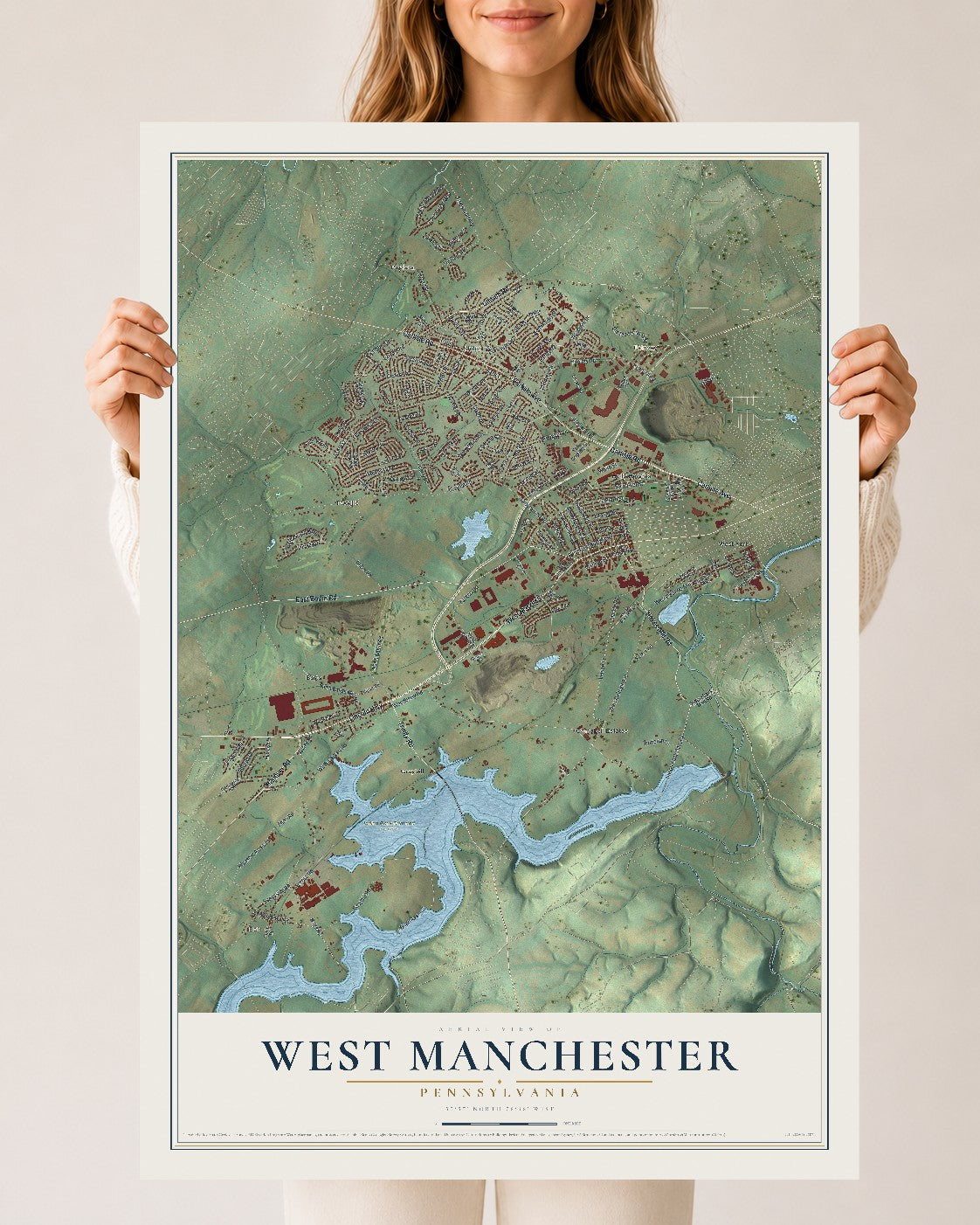 Map of West Manchester, Pennsylvania, 24 x 36 inch unframed archival matte print