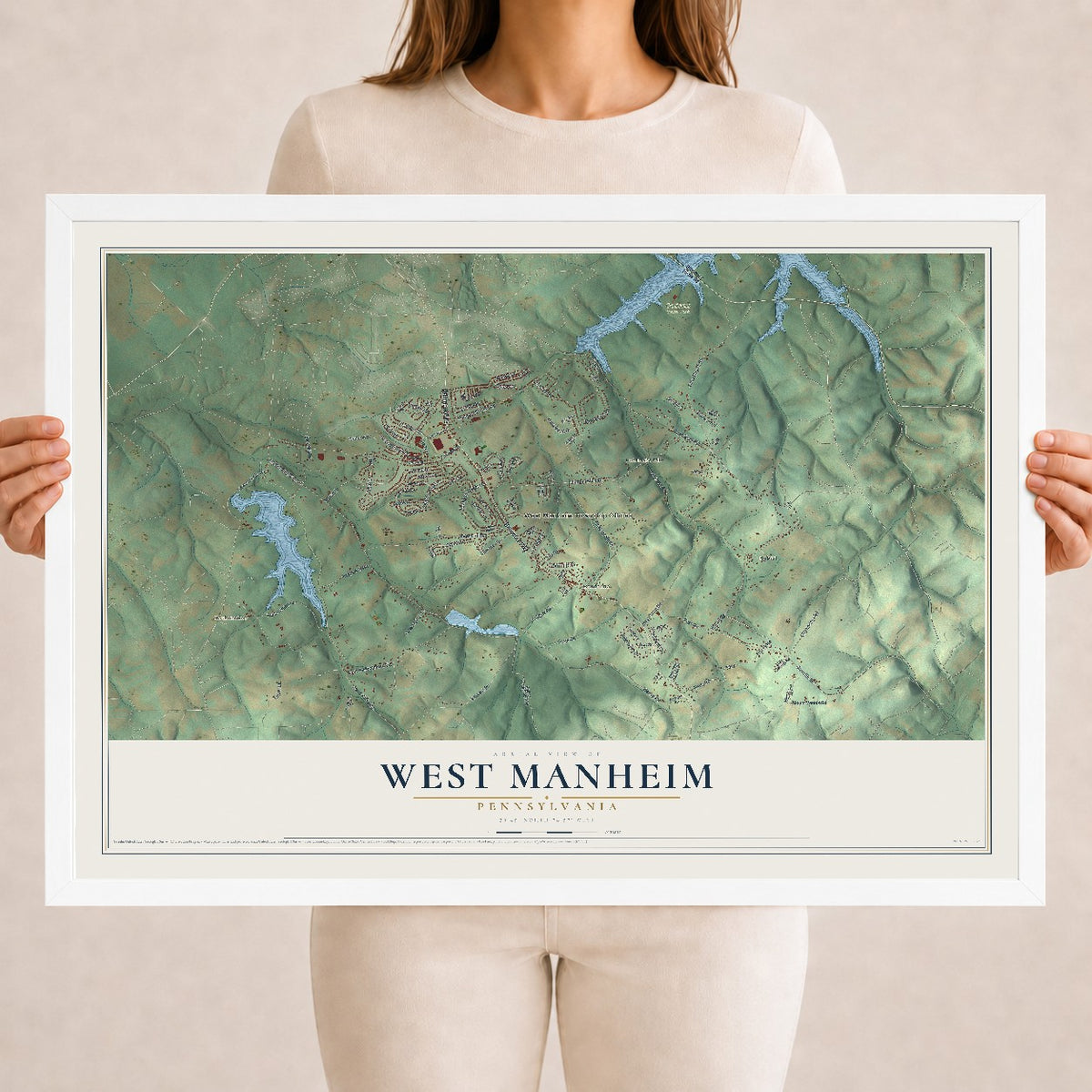 Map of West Manheim, Pennsylvania, 18 x 24 inch print in a white wood frame