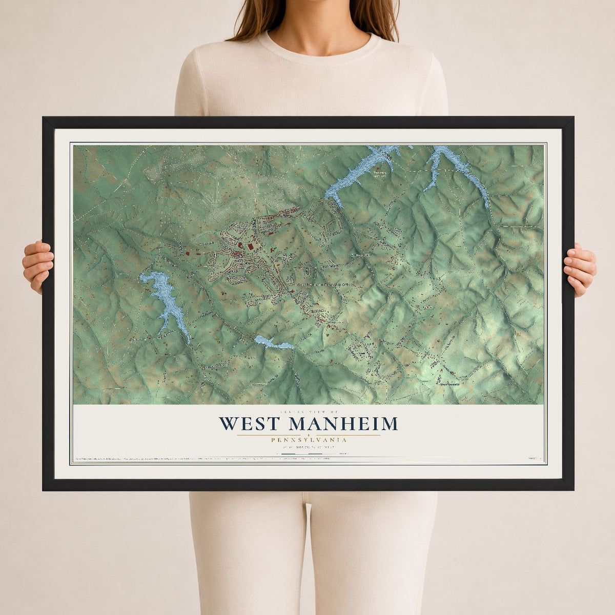 Map of West Manheim, Pennsylvania, 24 x 36 inch print in a black wood frame