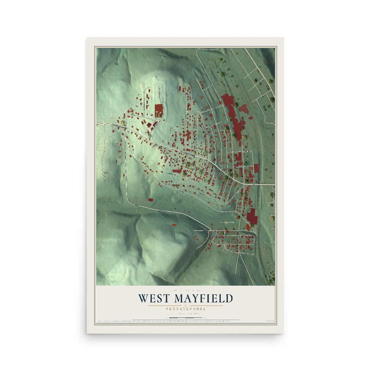 Map of West Mayfield, Pennsylvania, 12 x 18 inch unframed archival matte print