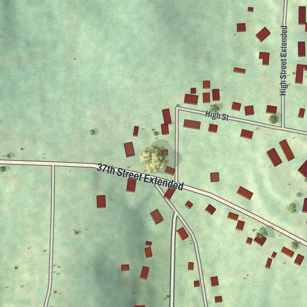 Second close-up of the map of West Mayfield, Pennsylvania print showing more streets and buildings