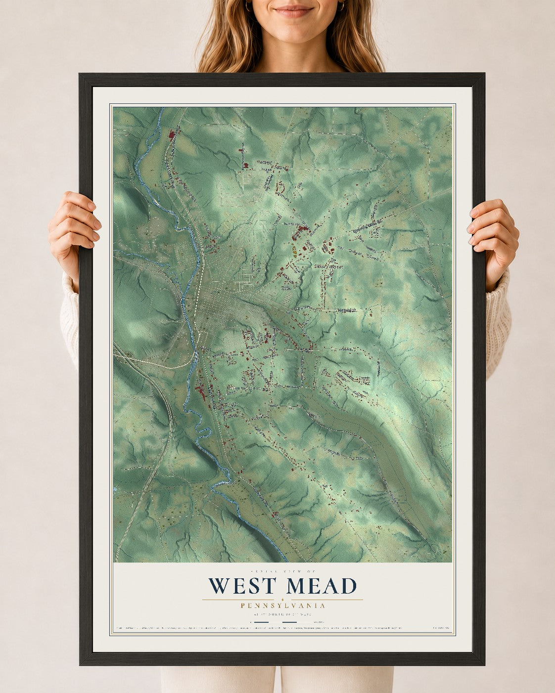 Map of West Mead, Pennsylvania, 24 x 36 inch print in a black wood frame