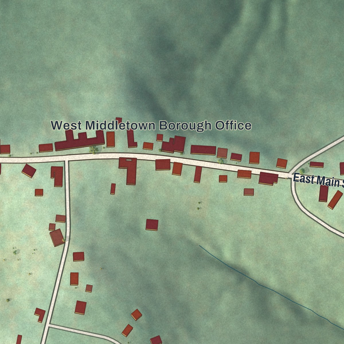 Close-up of the map of West Middletown, Pennsylvania print showing street and building detail