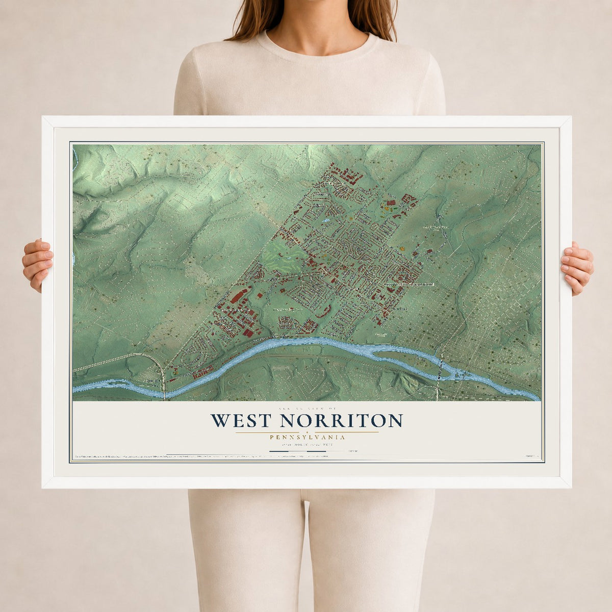 Map of West Norriton, Pennsylvania, 24 x 36 inch print in a white wood frame