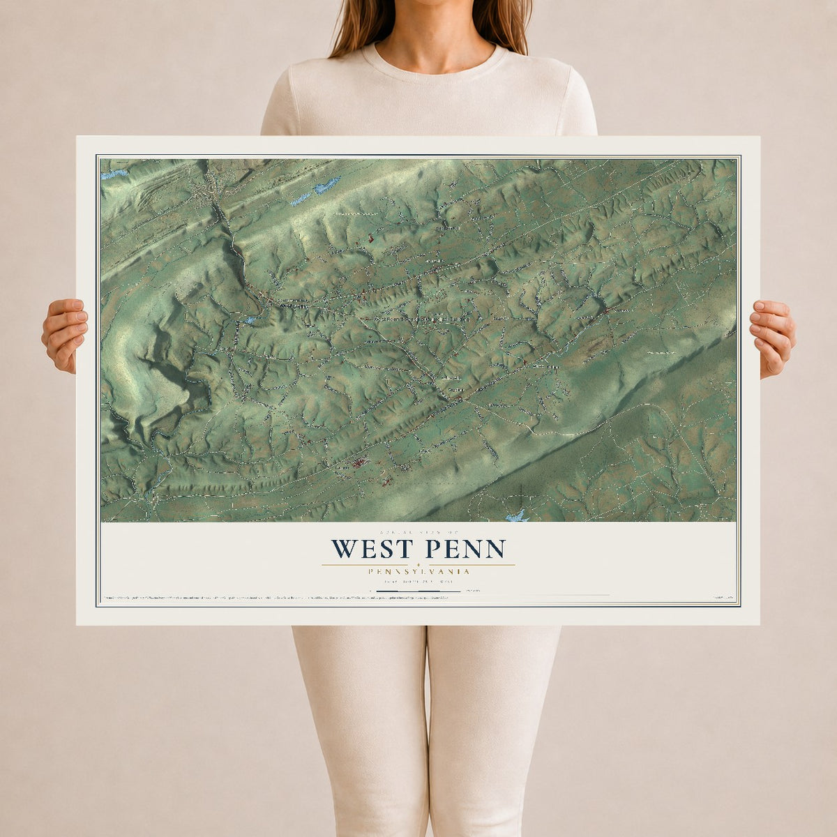 Map of West Penn, Pennsylvania, 24 x 36 inch unframed archival matte print
