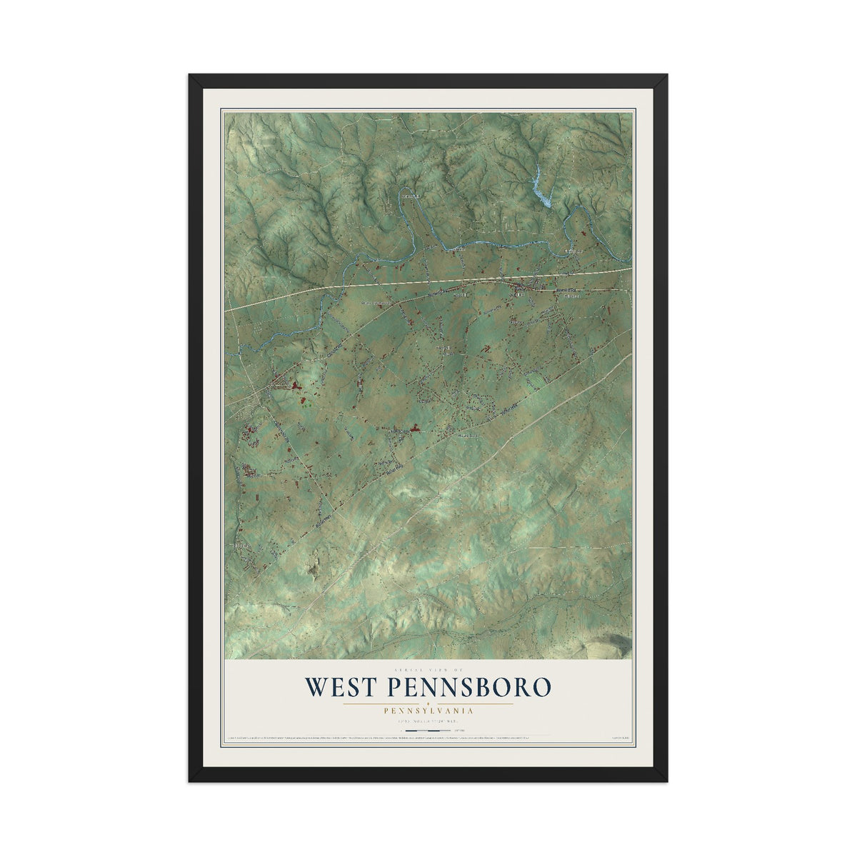 Map of West Pennsboro, Pennsylvania, 12 x 18 inch print in a black wood frame