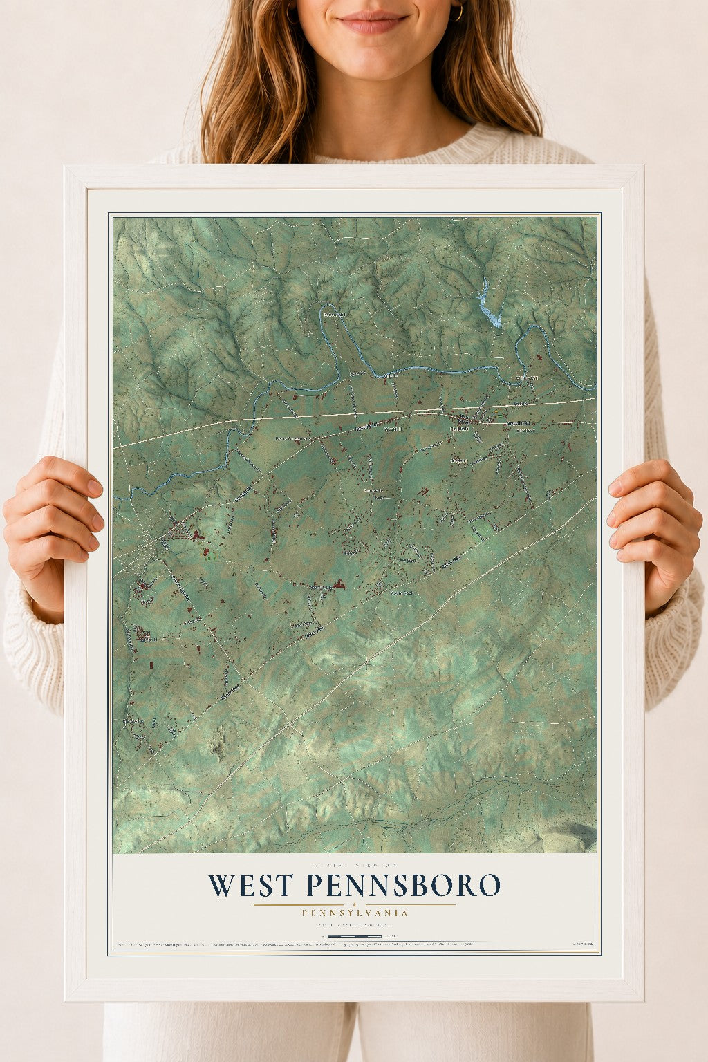 Map of West Pennsboro, Pennsylvania, 18 x 24 inch print in a white wood frame