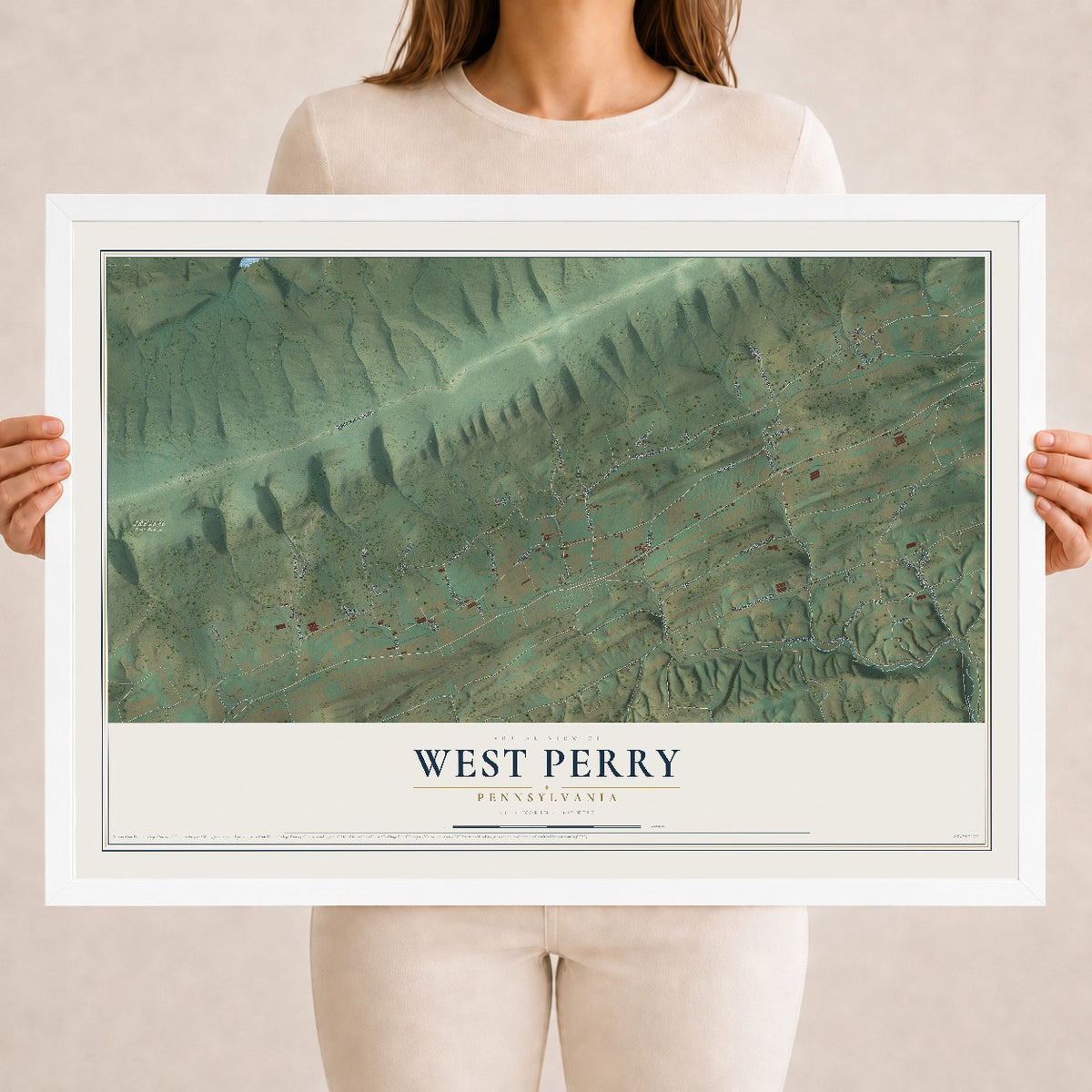 Map of West Perry, Pennsylvania, 18 x 24 inch print in a white wood frame