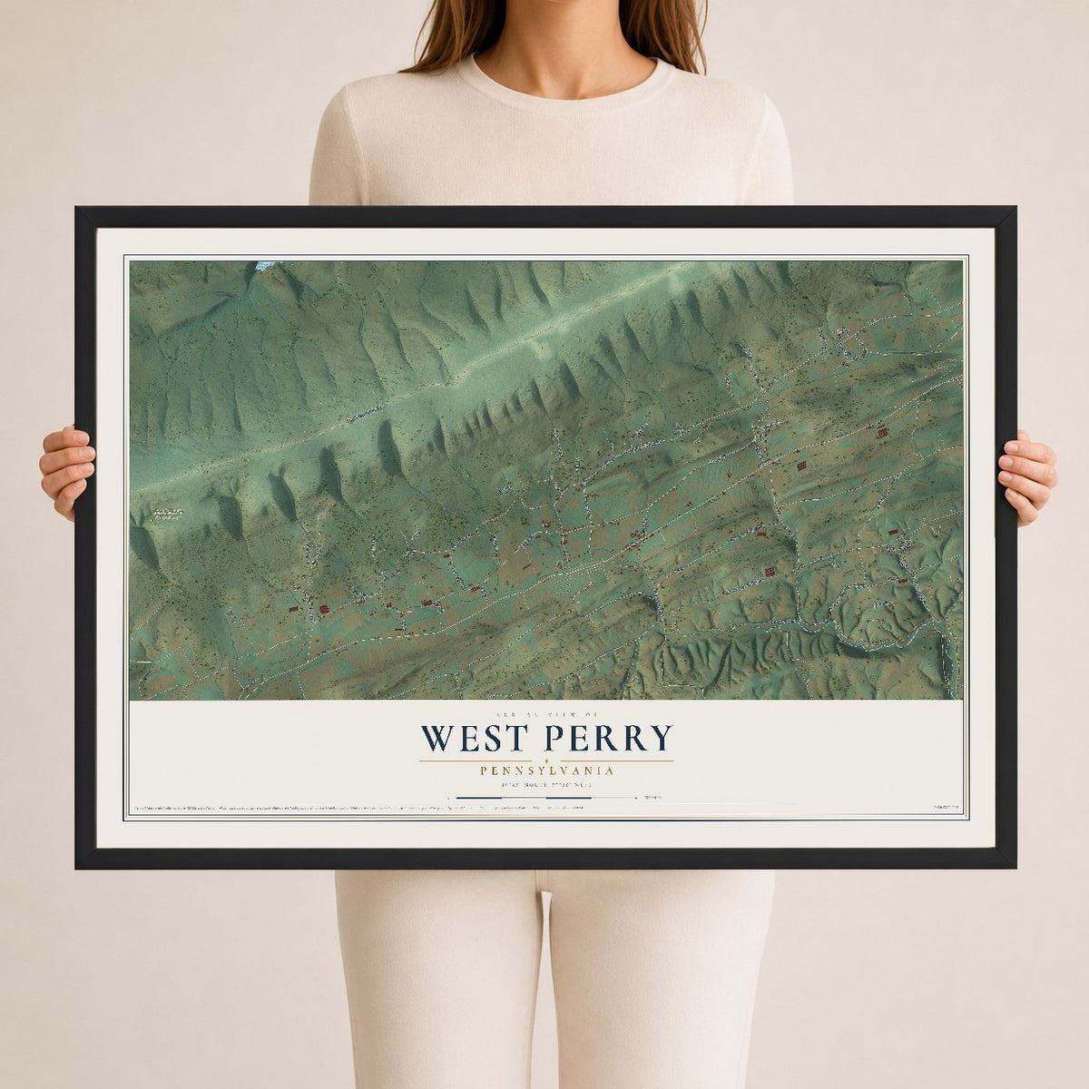 Map of West Perry, Pennsylvania, 24 x 36 inch print in a black wood frame