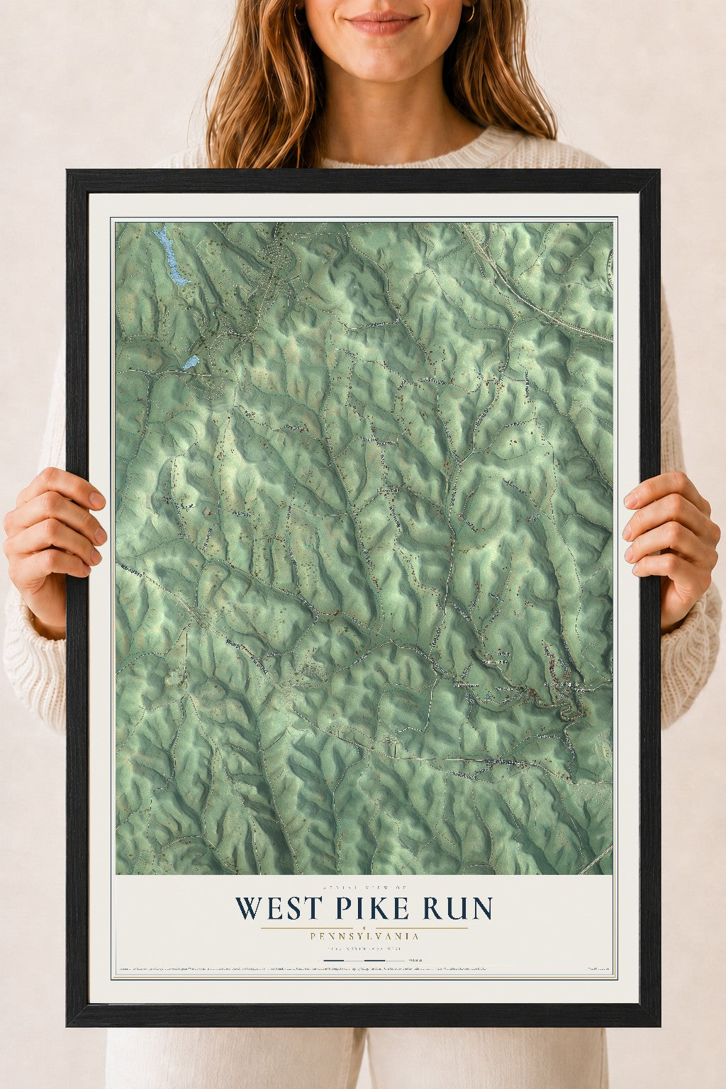 Map of West Pike Run, Pennsylvania, 18 x 24 inch print in a black wood frame
