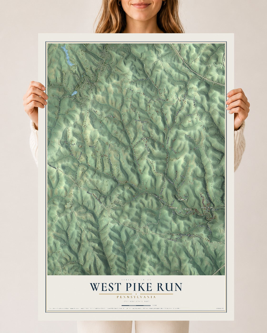 Map of West Pike Run, Pennsylvania, 24 x 36 inch unframed archival matte print