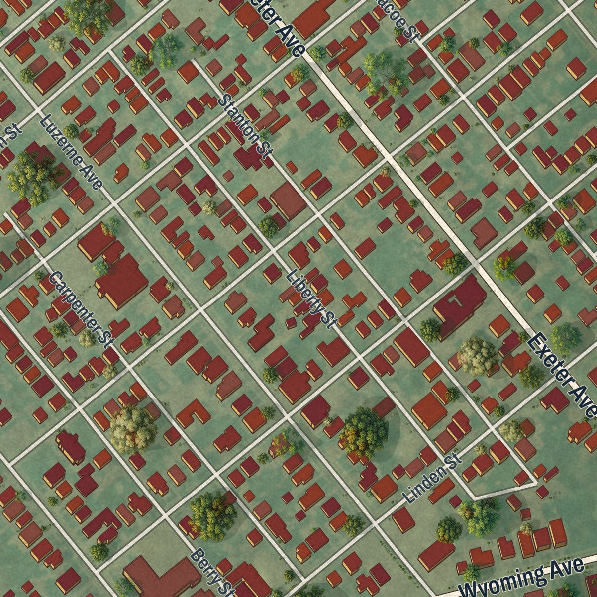 Close-up of the map of West Pittston, Pennsylvania print showing street and building detail
