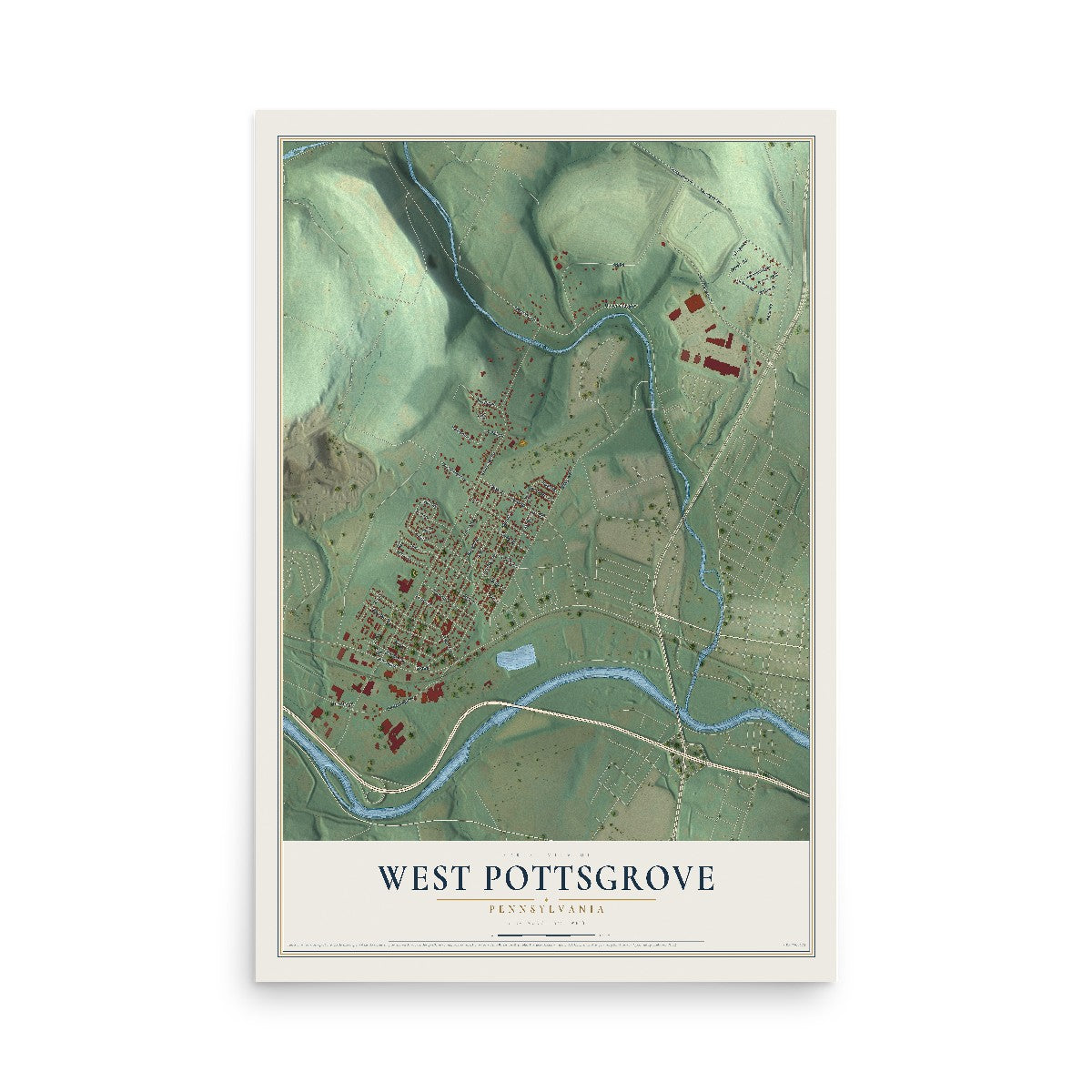 Map of West Pottsgrove, Pennsylvania, 12 x 18 inch unframed archival matte print