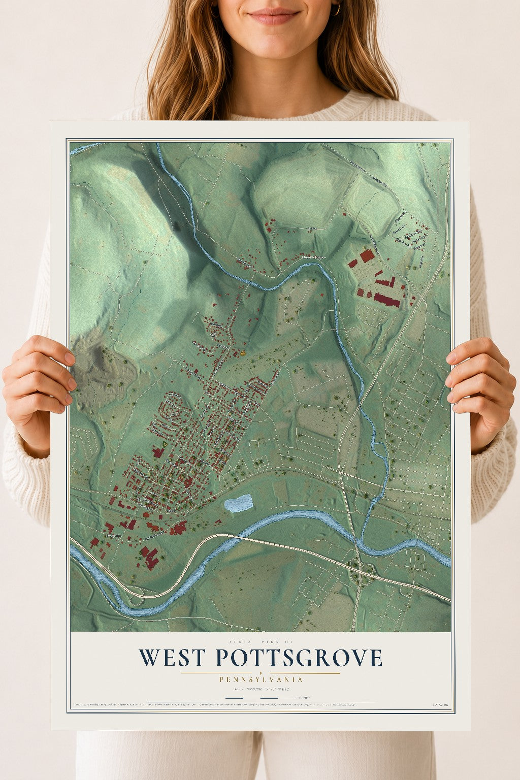 Map of West Pottsgrove, Pennsylvania, 18 x 24 inch unframed archival matte print