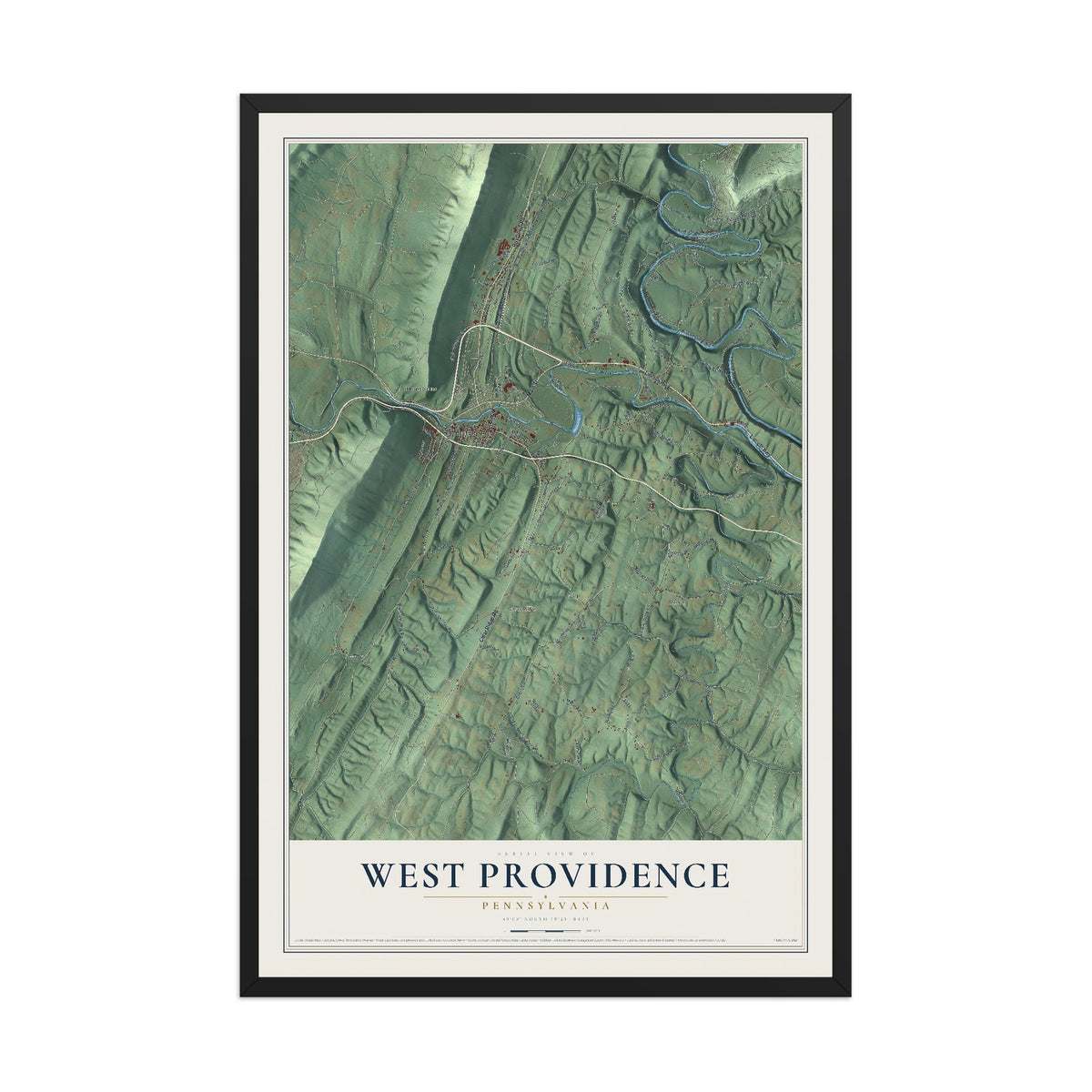 Map of West Providence, Pennsylvania, 12 x 18 inch print in a black wood frame