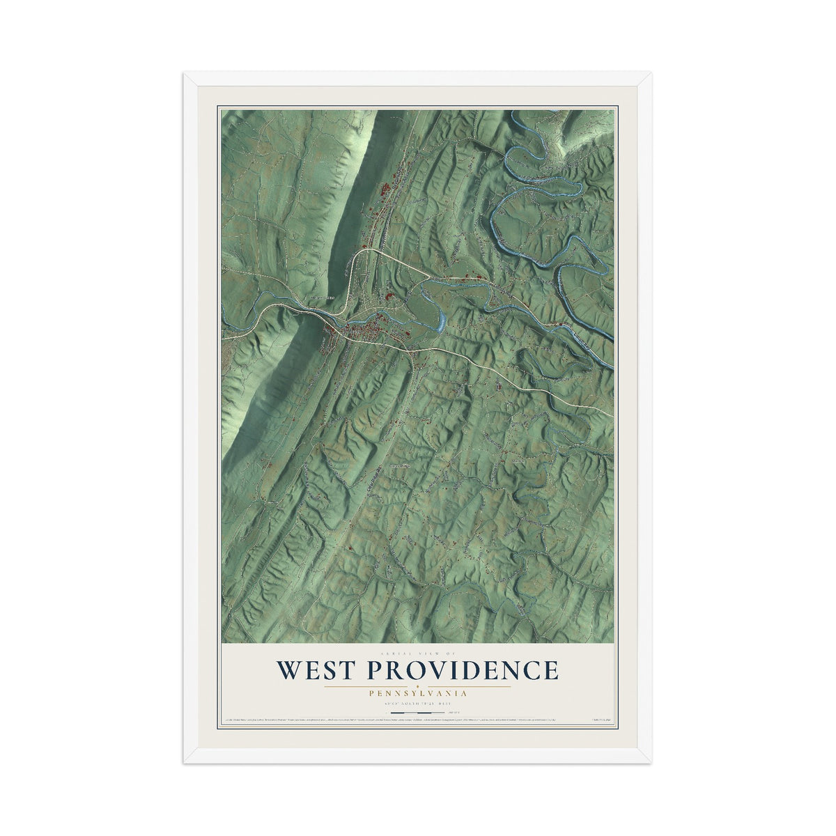 Map of West Providence, Pennsylvania, 12 x 18 inch print in a white wood frame