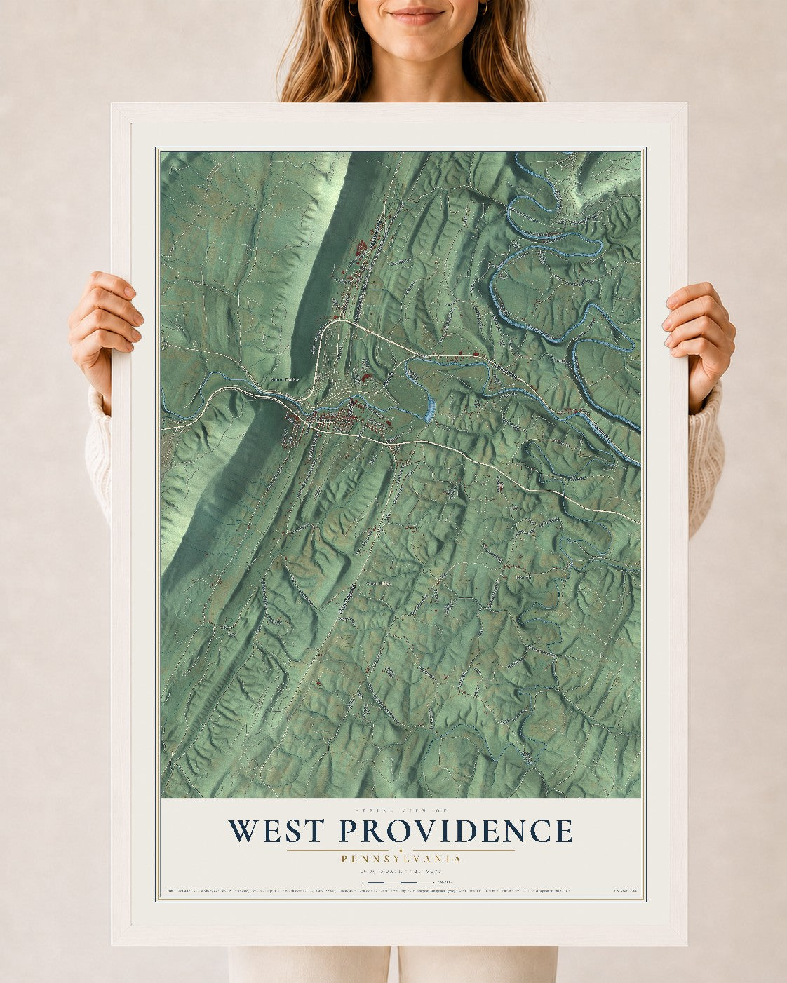 Map of West Providence, Pennsylvania, 24 x 36 inch print in a white wood frame