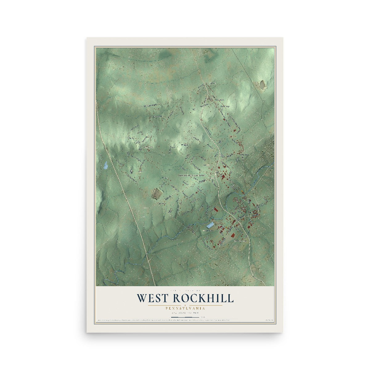 Map of West Rockhill, Pennsylvania, 12 x 18 inch unframed archival matte print